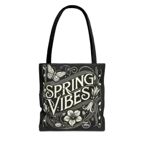 Spring Vibes Black Tote Bag - Eco-Friendly Reusable Shopper for Women, Trendy Large Canvas Bag for Everyday Use, Market, Beach, Gifts & More