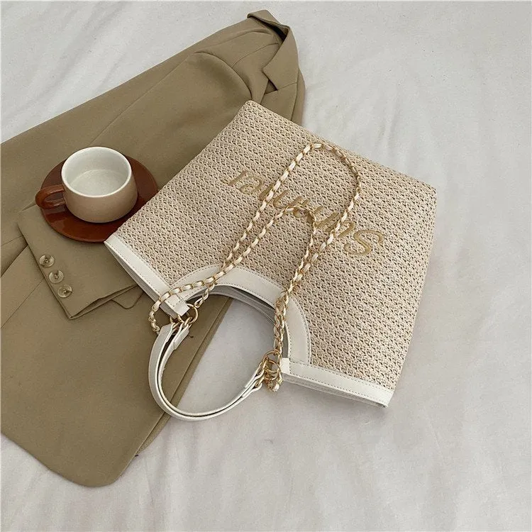Straw Over The Shoulder Tote Bag-Showtown