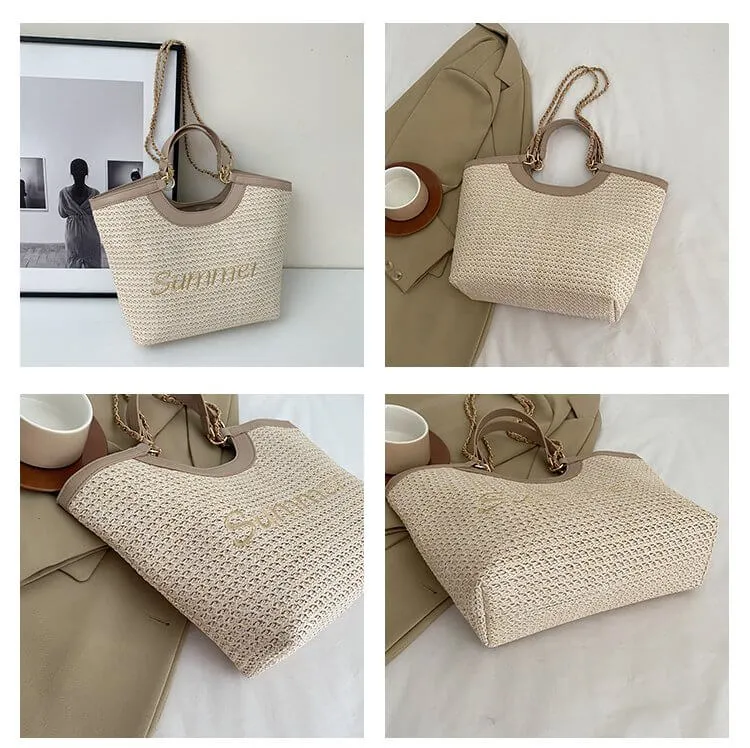 Straw Over The Shoulder Tote Bag-Showtown