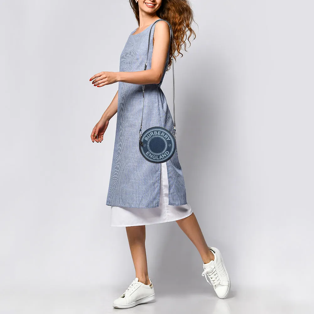 Trendy Inspired Burberry Blue/black Denim And Leather Louise Round Crossbody Bag