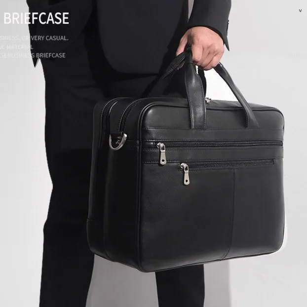 Waterproof Genuine Leather Business Handbag|Comfortable Texture|Carry-on Ready