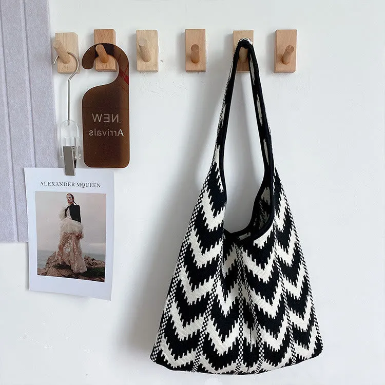 Wavy Stripe Tote For Women College Student Shoulder Bag