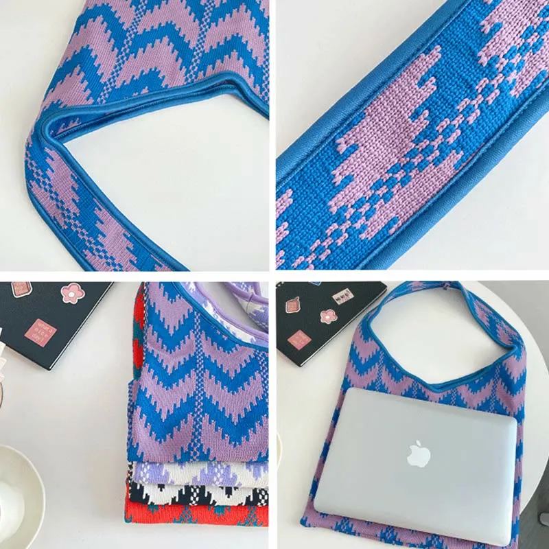 Wavy Stripe Tote For Women College Student Shoulder Bag