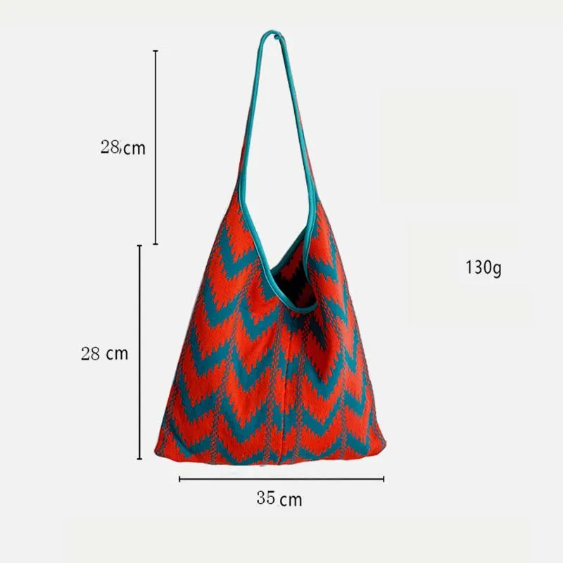 Wavy Stripe Tote For Women College Student Shoulder Bag