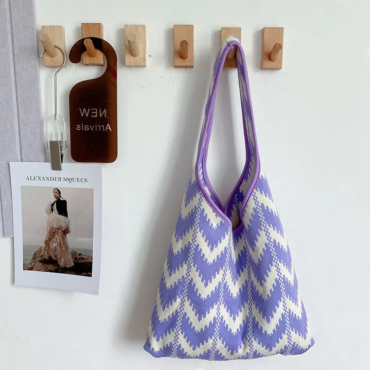 Wavy Stripe Tote For Women College Student Shoulder Bag