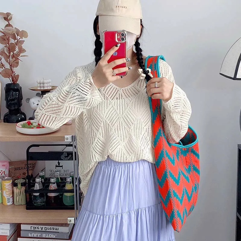 Wavy Stripe Tote For Women College Student Shoulder Bag