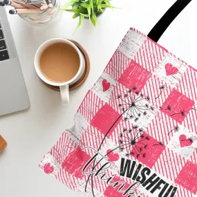 Wishful Thinking Pink Plaid Small Tote Bag: Chic and Compact Carryall in Stylish Design