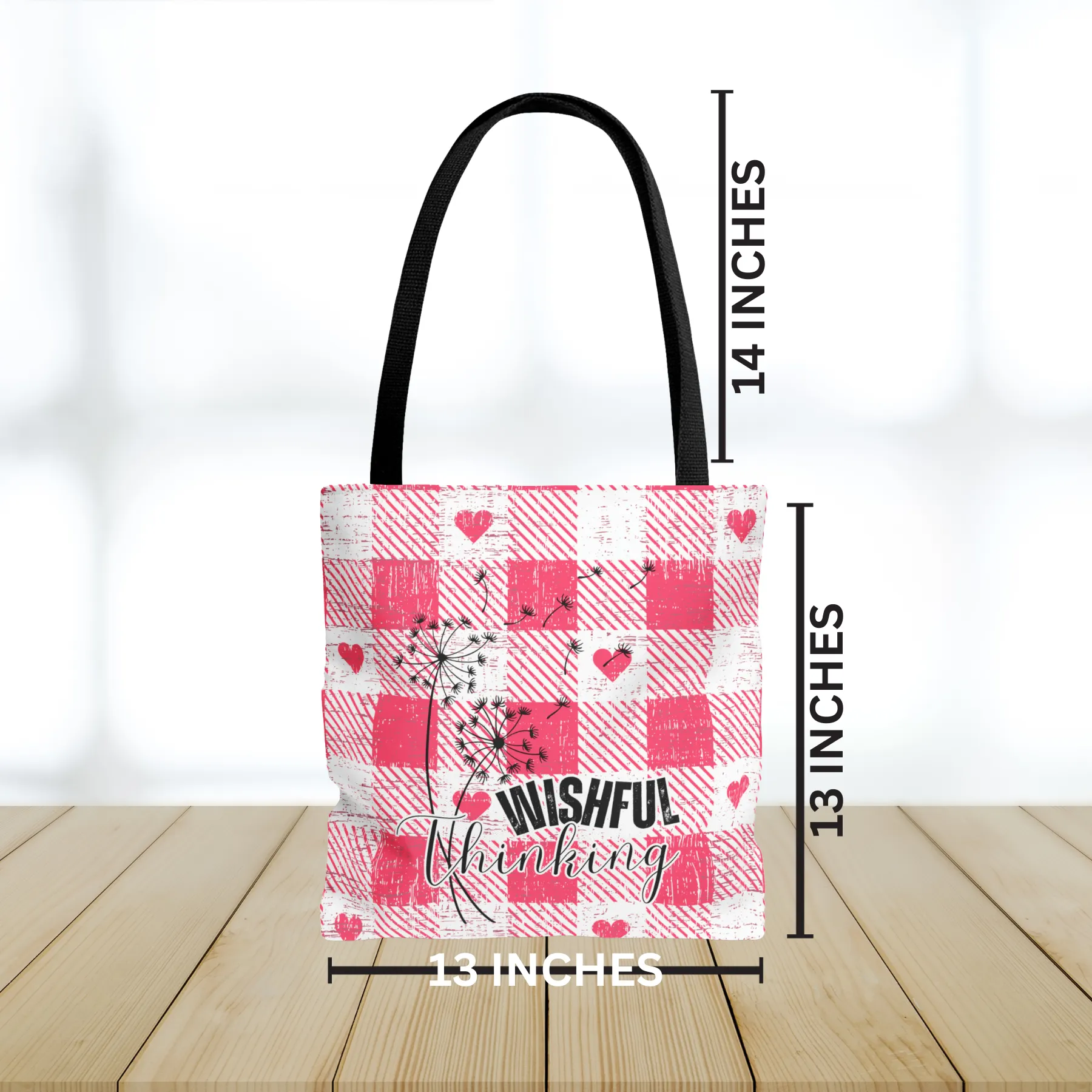 Wishful Thinking Pink Plaid Small Tote Bag: Chic and Compact Carryall in Stylish Design