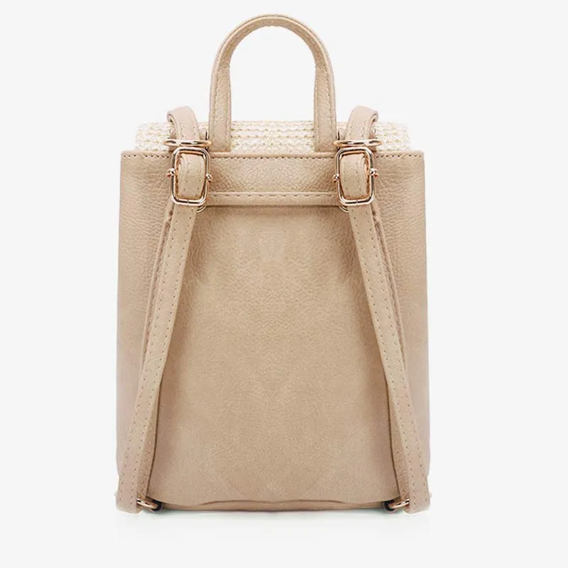 Women Straw Backpack Summer Beach Woven Drawstring Handbag Shoulder Bag